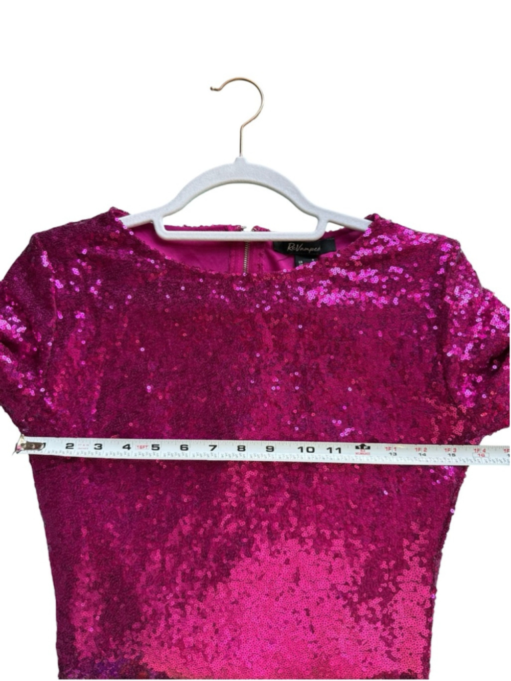 Revamped Fuchsia Sequin Long-Sleeve Mini Dress Size S Y2K Cocktail Party - Picture 9 of 14
